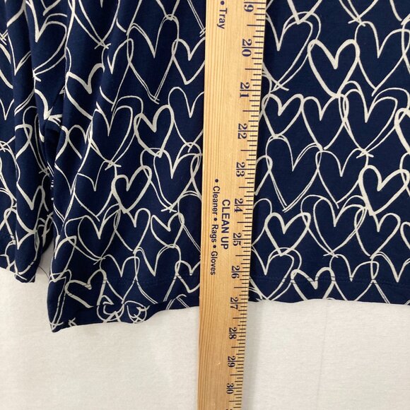 New LOFT size XL Navy White Heart Print Stretch Knit Novelty Long Sleeve Top - Picture 5 of 9